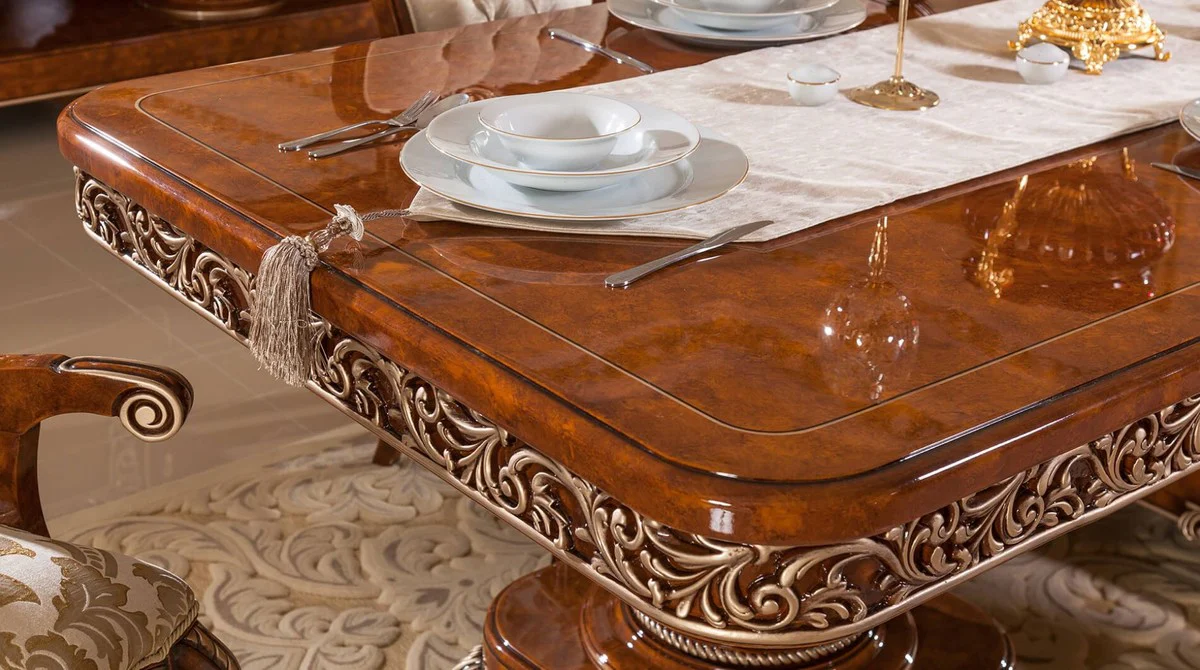 Luxury Baroque Dining Room Set Brown / Gold / Bronze - 1 Baroque Dining Table & 6 Baroque Dining Chairs - Baroque Dining Room Furniture - Luxury Furniture in Baroque Style - Noble & Magnificent