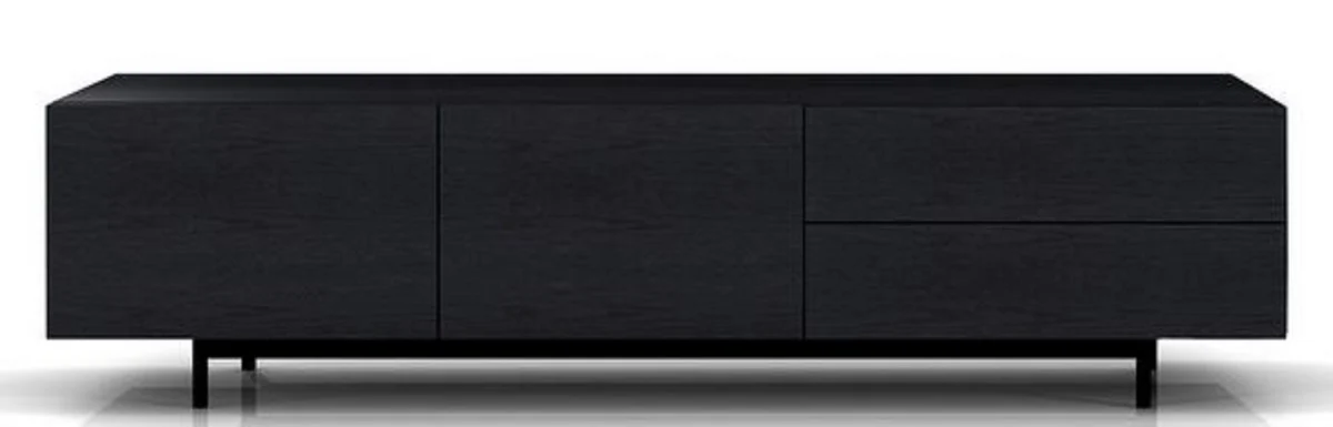 Luxury TV cabinet with 2 doors and 2 drawers black 180 x 50 x H. 46 cm - Solid oak wood cabinet - Luxury furniture