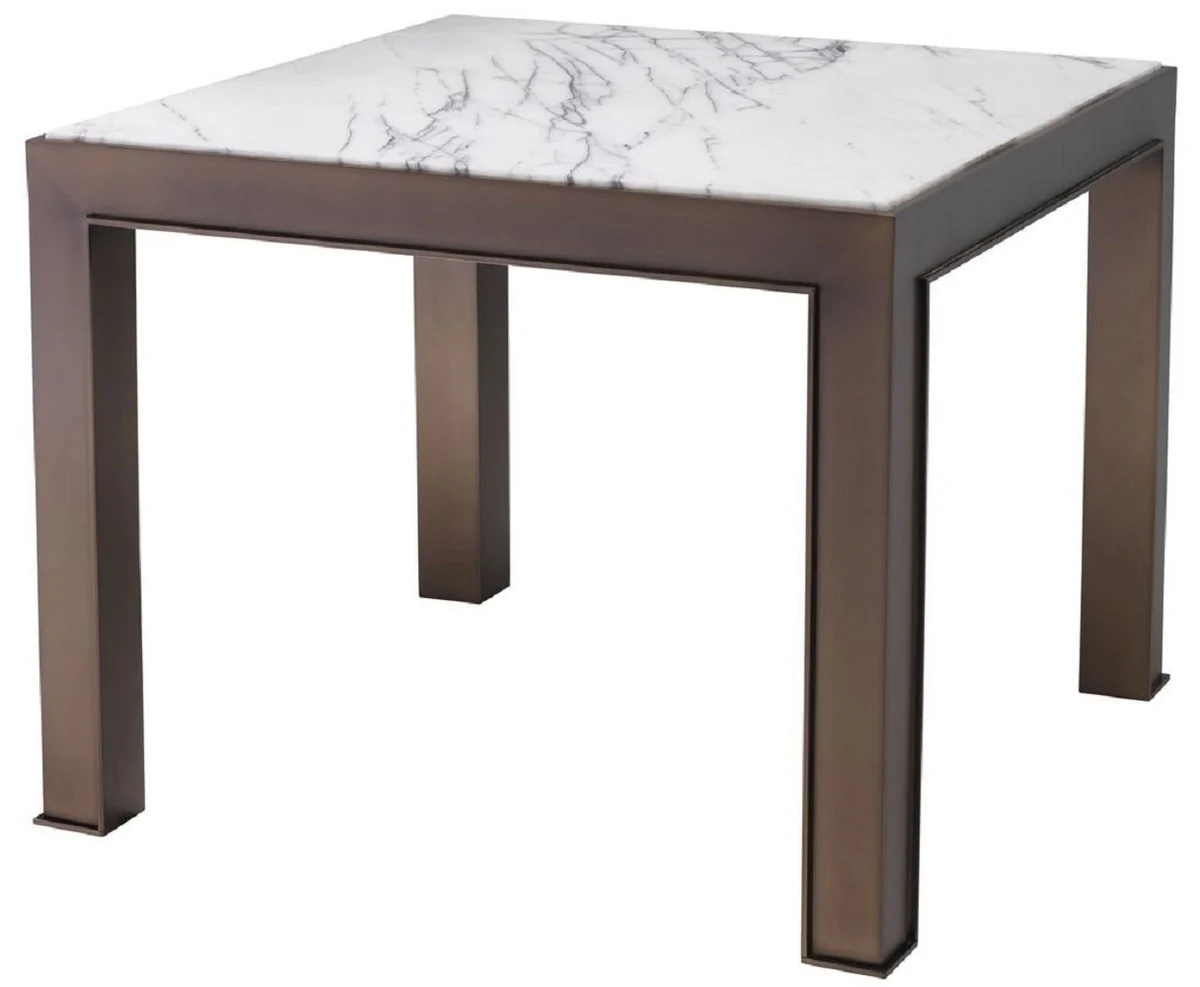 Luxury side table antique brass / white / purple 65 x 65 x H. 51.5 cm - stainless steel table with marble top - living room furniture - luxury furniture