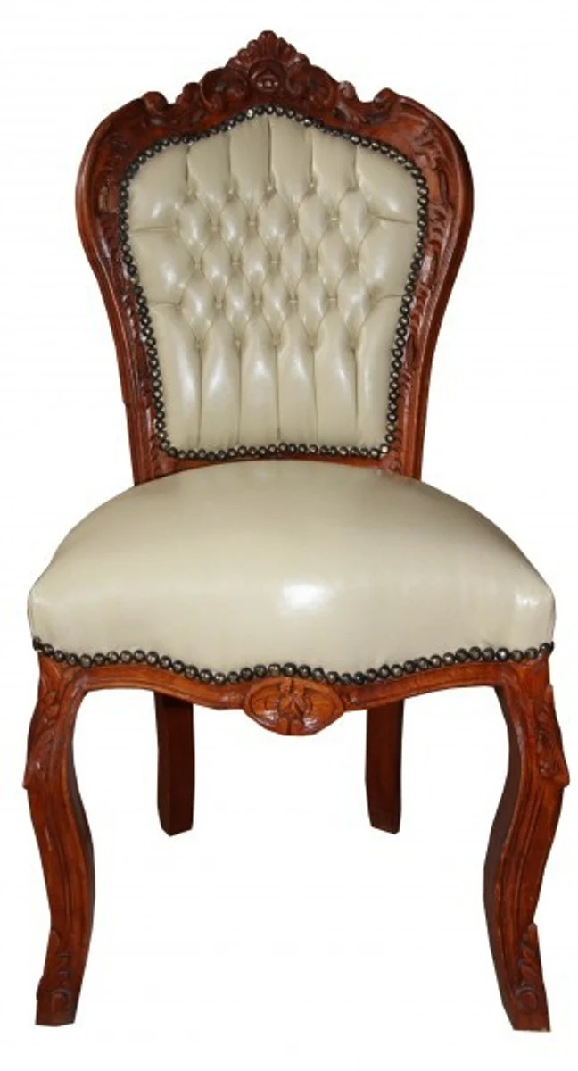 Baroque Dining Room Chair Cream Leather Look / Brown - Baroque Furniture