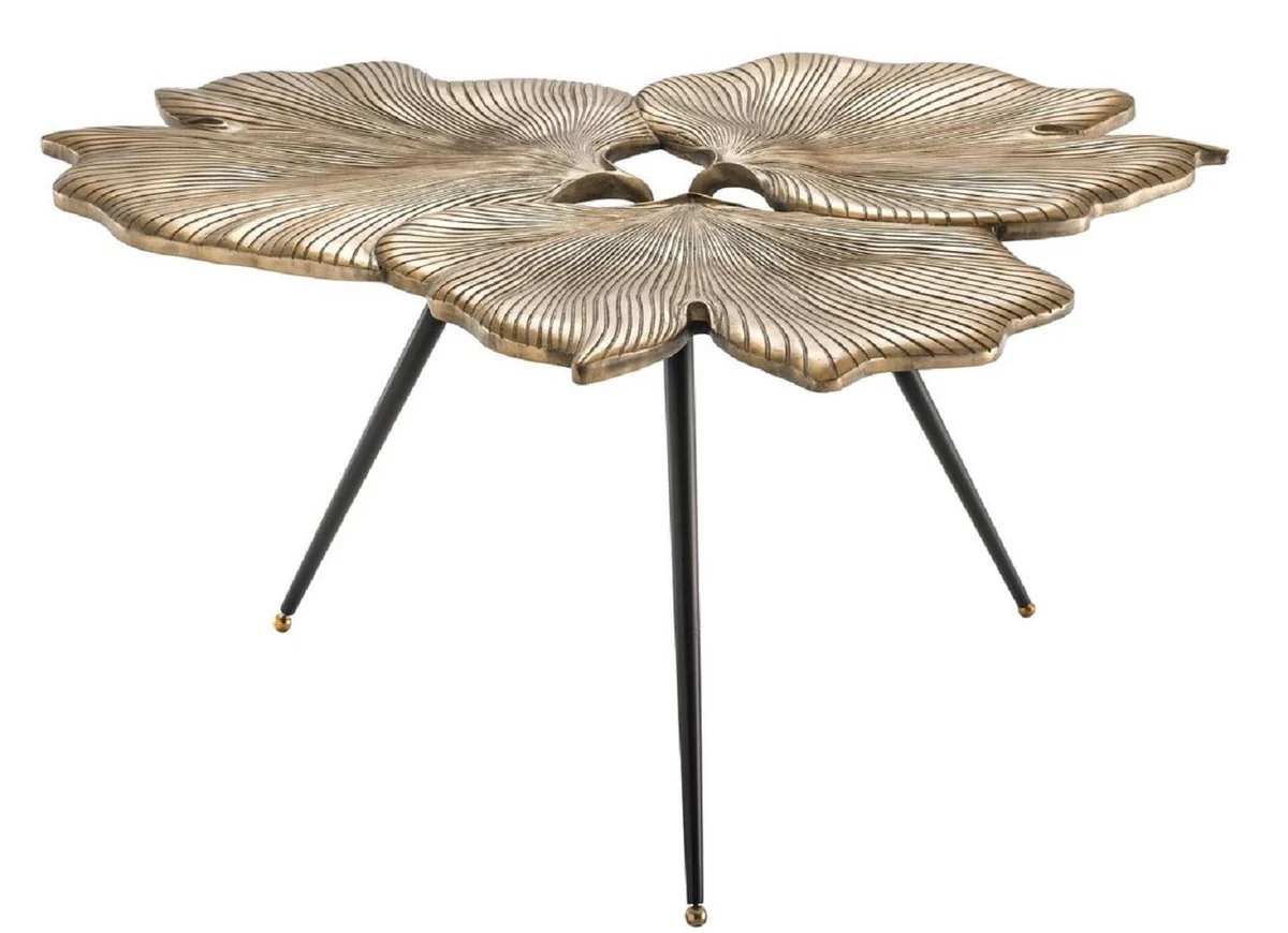 Designer side table vintage brass / black / gold 75 x 64 x H. 38.5 cm - aluminum table in ginkgo leaf design - luxury quality
