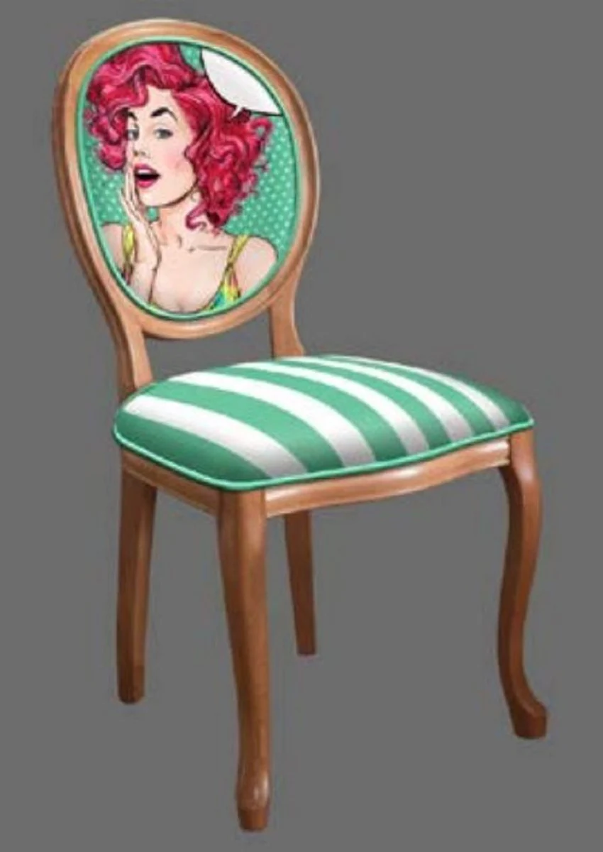 Baroque Dining Room Chair Green / White / Multicolored / Brown - Handmade Antique Style Chair - Dining Room Furniture in Baroque Style