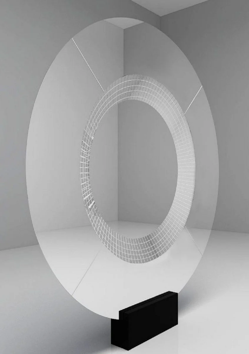 Luxury standing mirror black 250 x 19 x H. 268 cm - Huge round mirror - Hotel mirror - Luxury collection