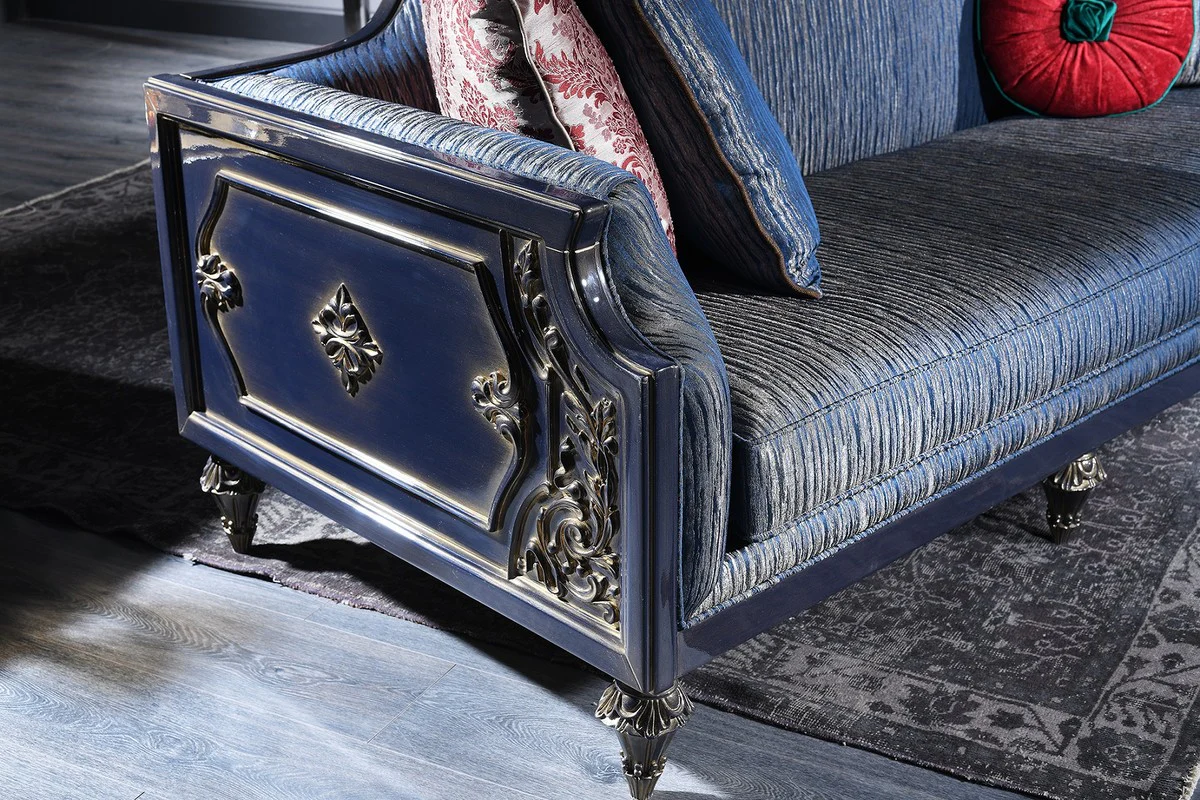 Luxury Baroque Living Room & Dining Room Set Blue / Black / Gold - Baroque Furniture