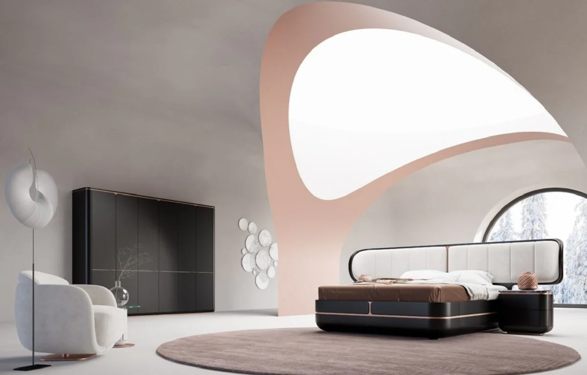 Luxury bedroom set gray / black / copper - 1 double bed with headboard & 2 nightstands - Luxury bedroom furniture - Luxury bedroom furnishings