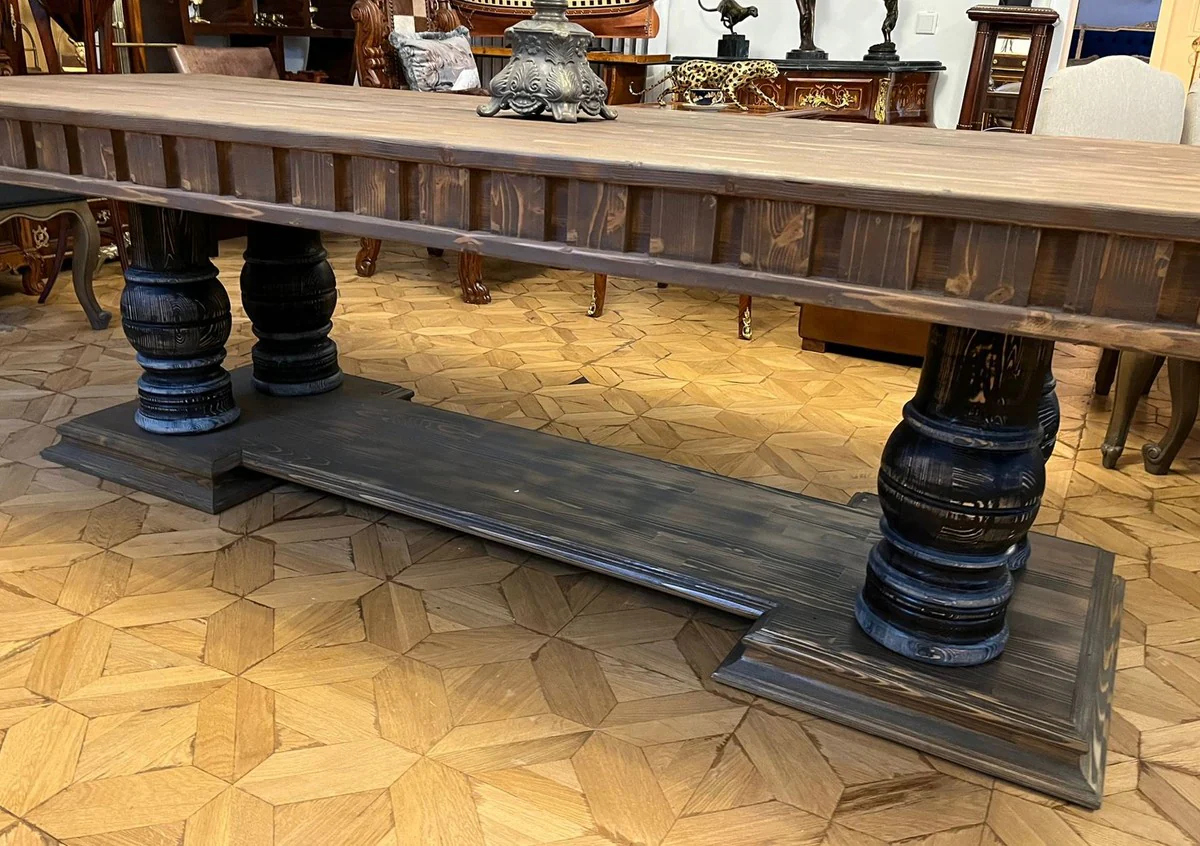 Country house style dining table antique brown 300 x 110 x H. 78 cm - Rustic solid wood kitchen table - Rustic solid wood dining room furniture - Country house style dining room furniture