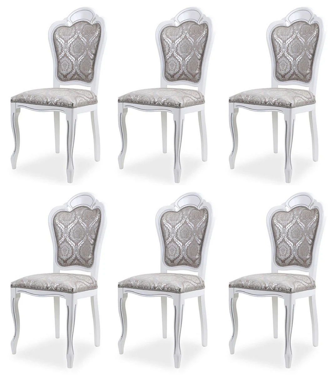 Luxury Baroque Dining Room Chair Set of 6 Gray / White H. 107 cm - Baroque Dining Room Furniture