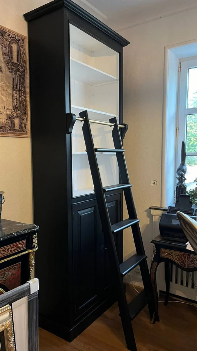 Country house style bookcase with ladder black / white H. 260 cm - country house style furniture