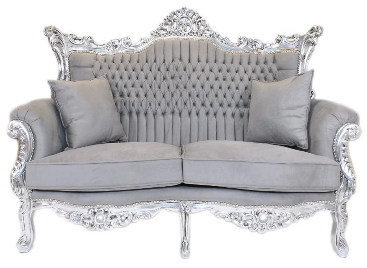 Barock Wohnzimmer Set Master Grau / Silber - 2er Sofa + 2 Sessel