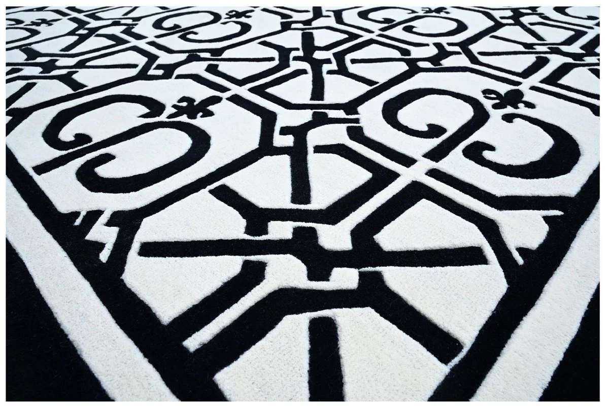 Luxury Baroque Carpet White / Black - Various Sizes