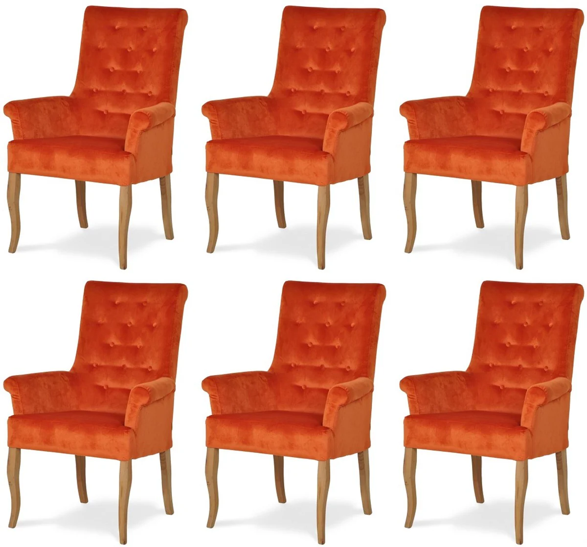 Chesterfield Neo Baroque Dining Room Chair Set of 6 Orange / Natural Colors - Kitchen Chairs with Armrests - Dining Room Furniture - Chesterfield Furniture - Neo Baroque Furniture