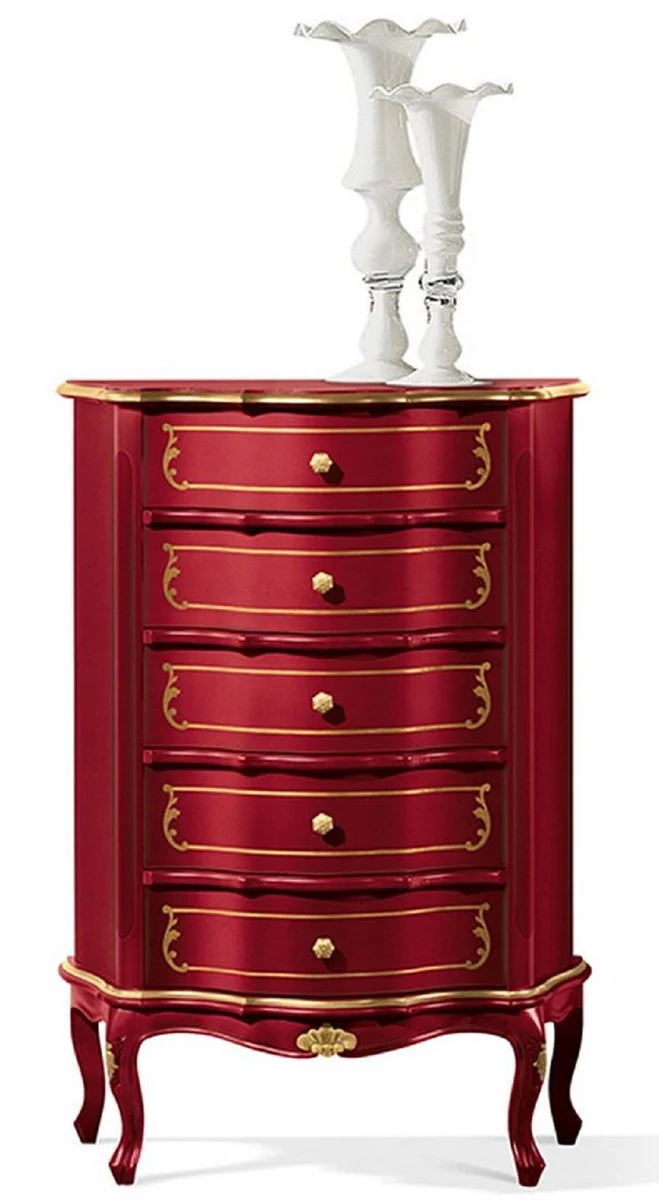 Luxury Baroque chest of drawers Bordeaux red / gold - Elegant solid wood cabinet with 5 drawers - Baroque furniture - Luxury quality - Made in Italy