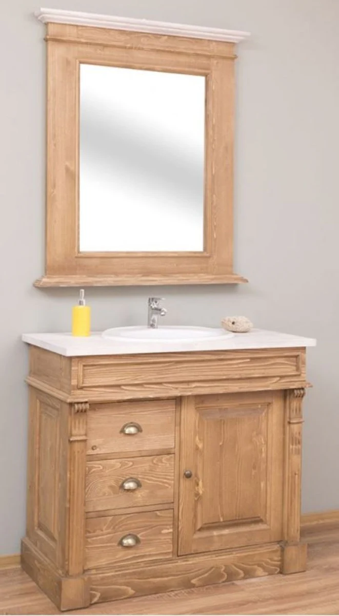Country house style bathroom set natural colors / white - 1 washbasin & 1 wall mirror - solid wood bathroom furniture in country house style