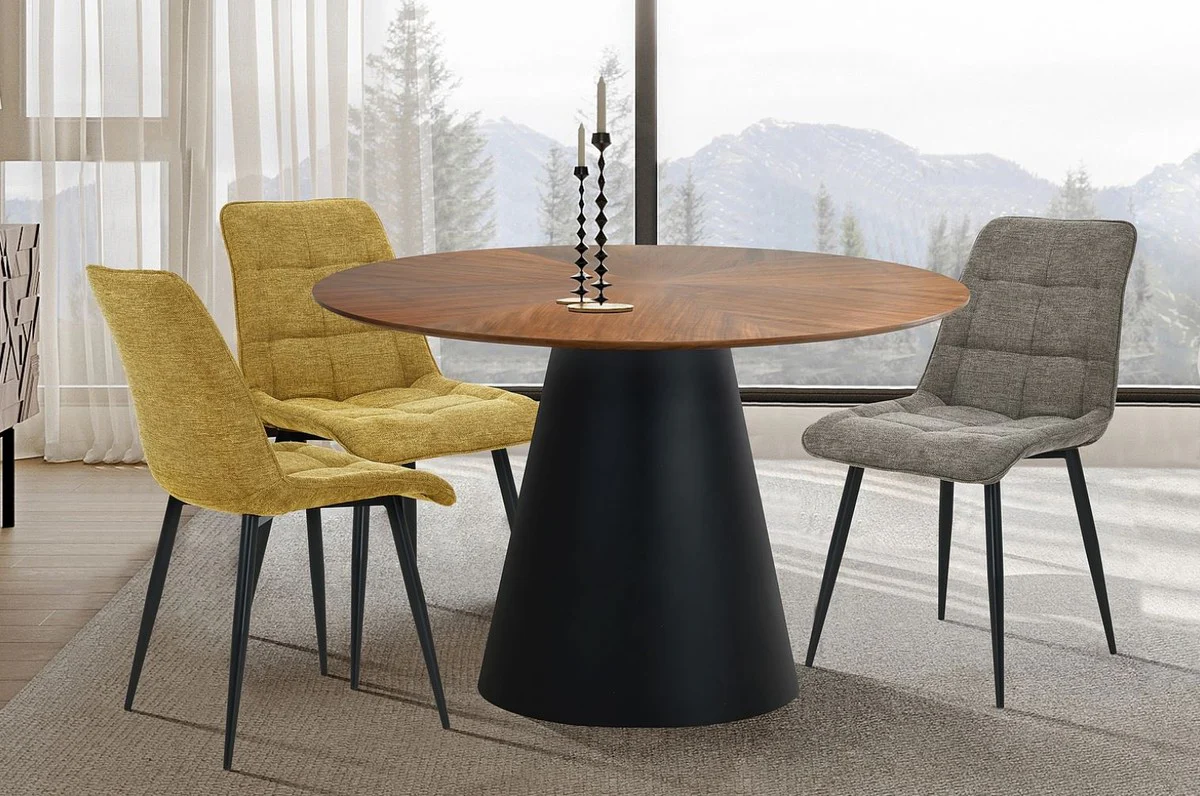 Luxury dining table brown / matt black Ø 120 x H. 75 cm - Round dining room table - Dining room furniture - Kitchen furniture
