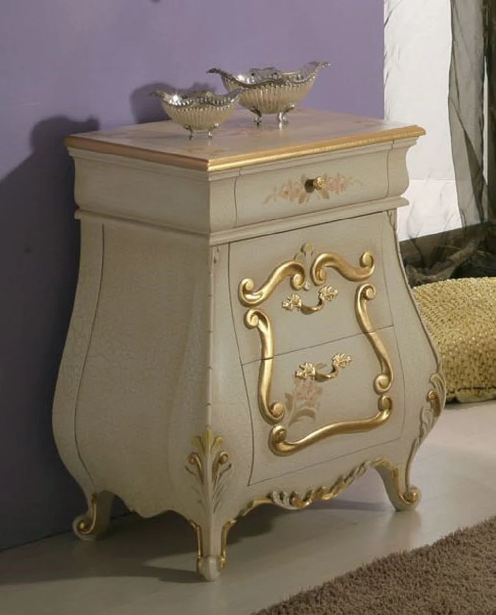Luxury Baroque Nightstand with 3 Drawers Cream / Gold - Handmade Baroque Bedside Table - Baroque Bedroom Furniture - Luxury Furniture in Baroque Style - Luxury Quality - Made in Italy