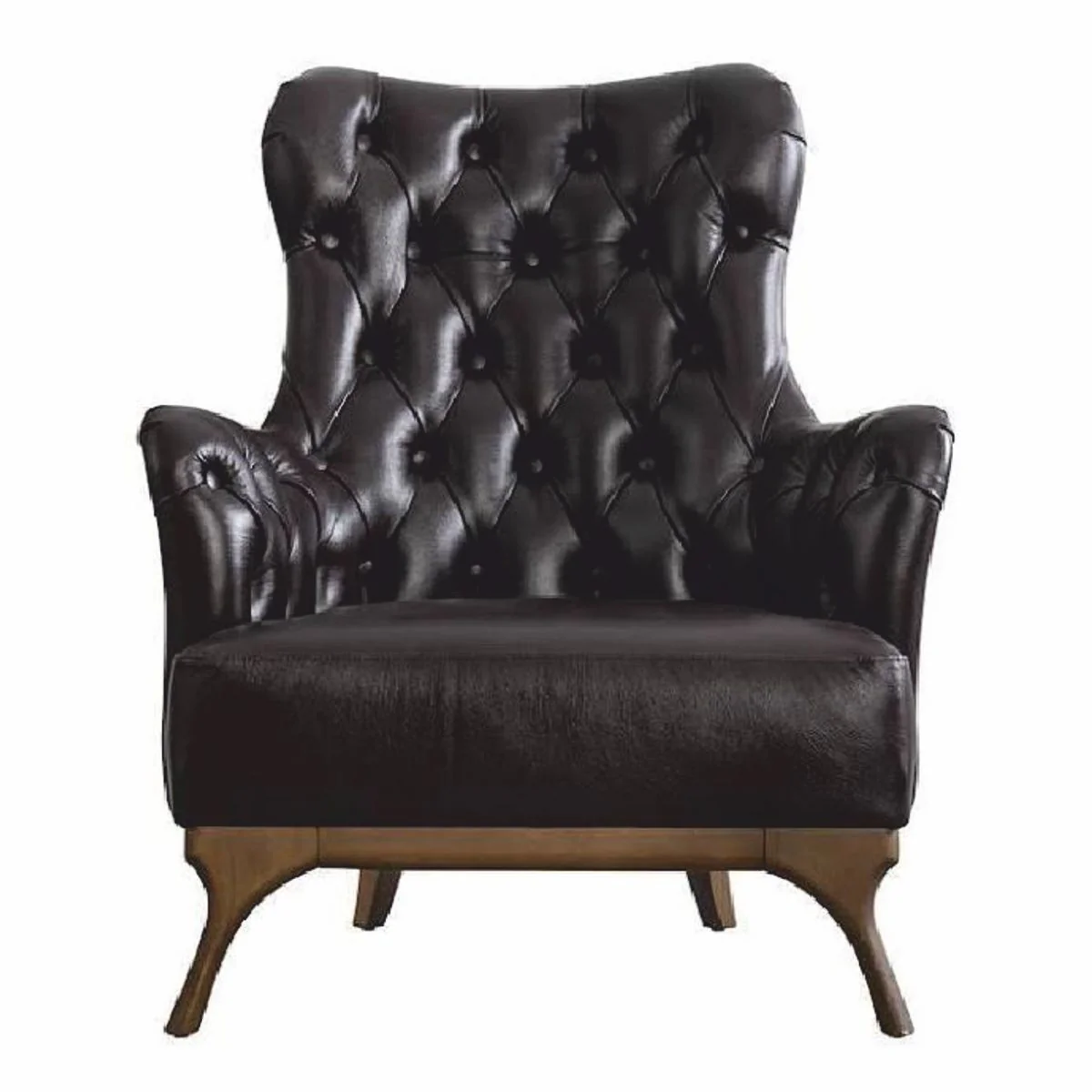 Luxury Chesterfield genuine leather armchair dark brown / brown - genuine leather furniture