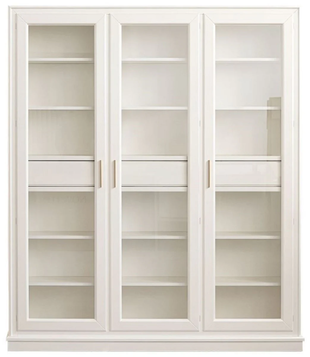 Luxury bookcase with 3 doors and LED lighting white 200 x 45 x H. 230 cm - solid wood cabinet - living room cabinet - shelf cabinet - office cabinet - luxury furniture - luxury furnishings