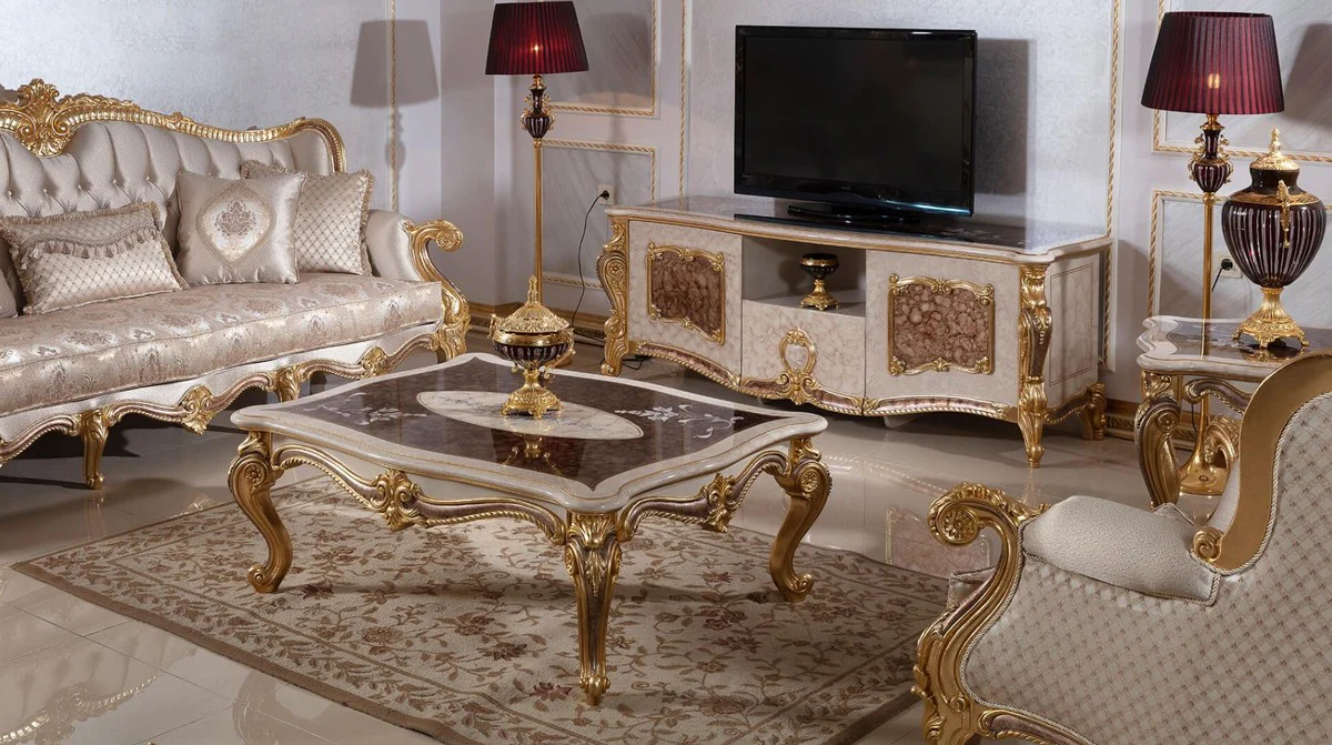 Luxury Baroque Style Living Room Furniture Set Silver/Brown/Gold