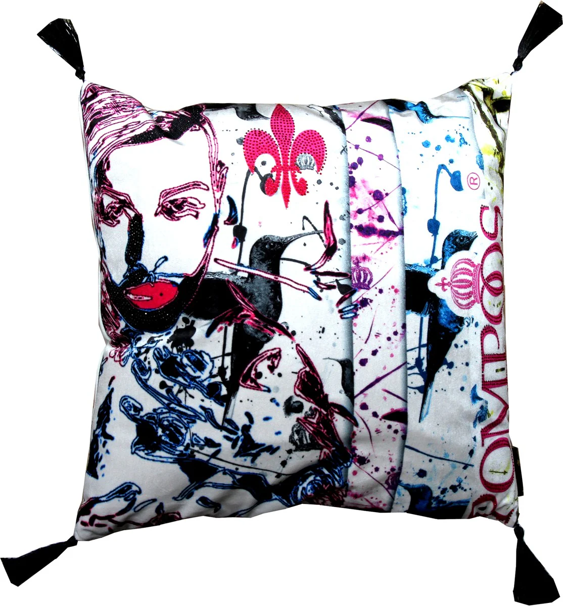 Harald Glööckler designer decorative cushion Pompöös by with glitter stones white - pink