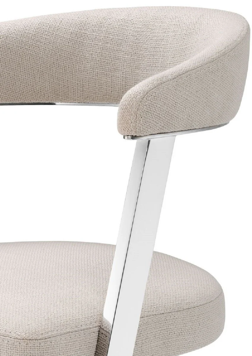 Designer chair with armrests natural color / silver 53.5 x 49 x H. 78 cm - dining room chair - office chair - designer furniture