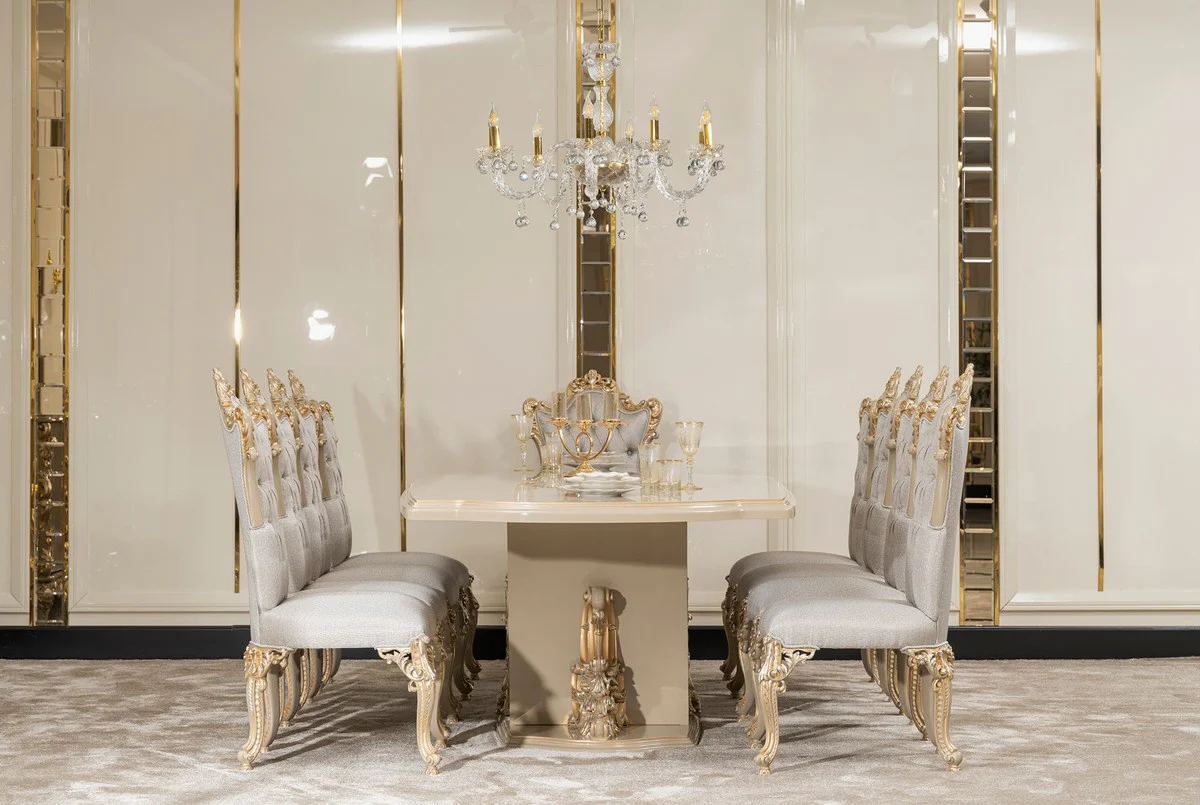 Luxury Baroque Dining Room Chair Set of 6 Silver / Gray / Gold - Magnificent Baroque Style Kitchen Chairs - Luxury Dining Room Furniture in Baroque Style - Baroque Dining Room Furniture - Baroque Style Furniture
