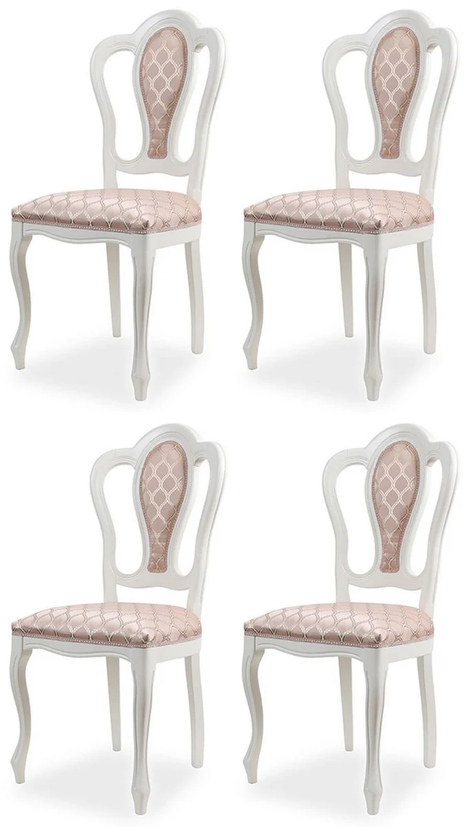 Luxury Baroque Dining Room Chair Set of 4 with Pattern Pink / White - Magnificent Baroque Style Kitchen Chairs - Luxury Dining Room Furniture in Baroque Style - Noble & Magnificent