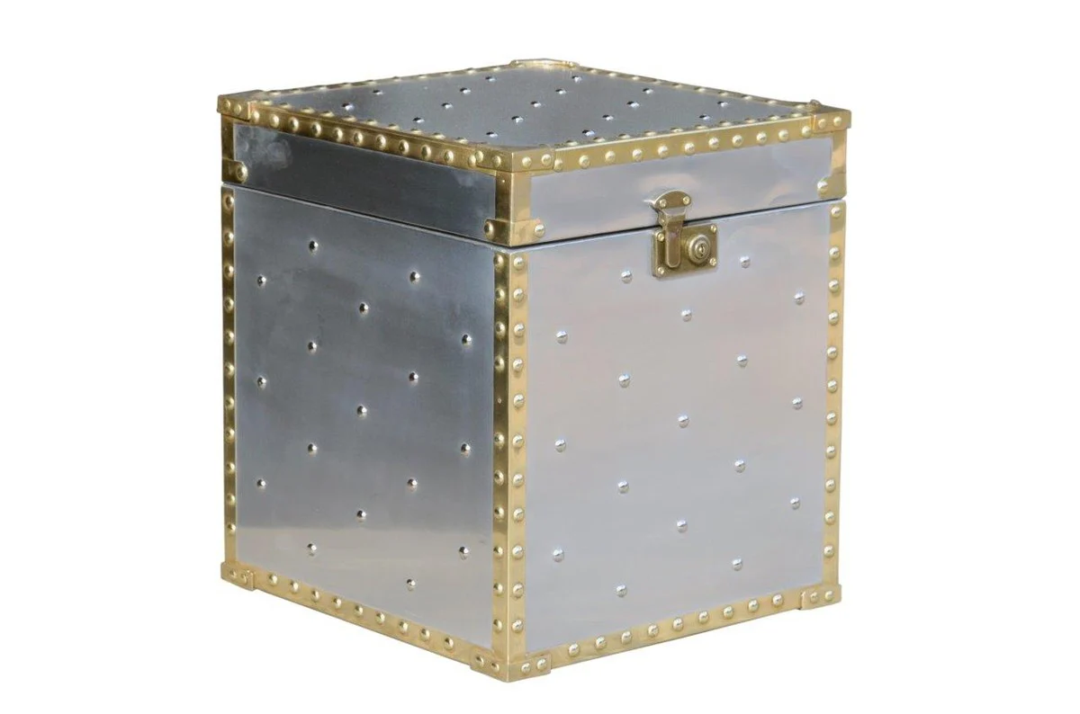 Luxury Designer Aluminum Side Table / Chest - Art Deco Vintage Aviator Furniture - Suitcase Chest