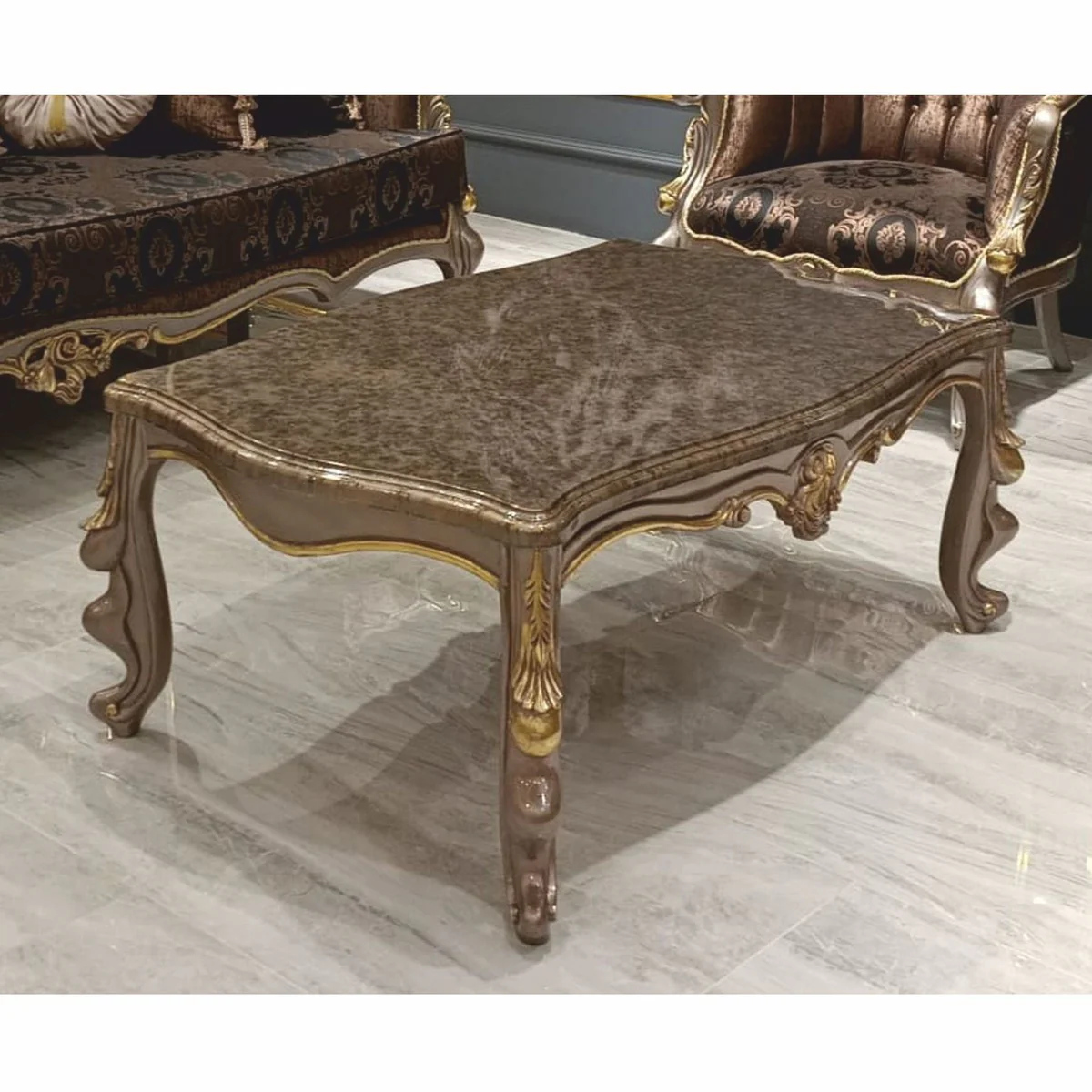 Luxury Baroque Coffee Table Gray / Gold 123 cm - Baroque style living room furniture