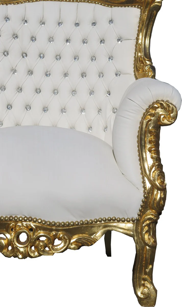 Baroque armchair Al Capone white / gold with bling bling glitter stones