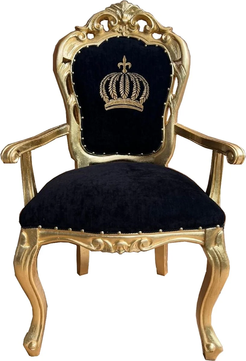 Pompöös by Luxury Baroque Dining Room Chair with Armrests Black / Gold - Pompööser Baroque Chair designed by Harald Glööckler - Pompööser Baroque Dining Room Furniture