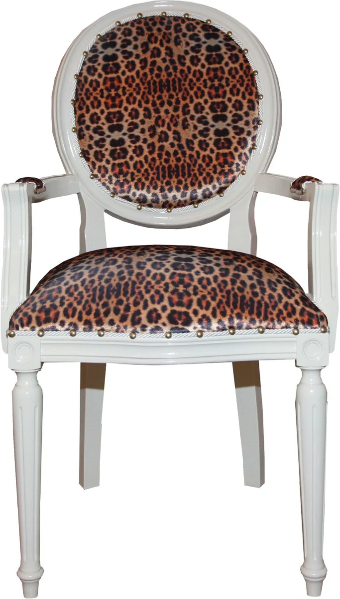 Baroque dining chair with leopard / cream