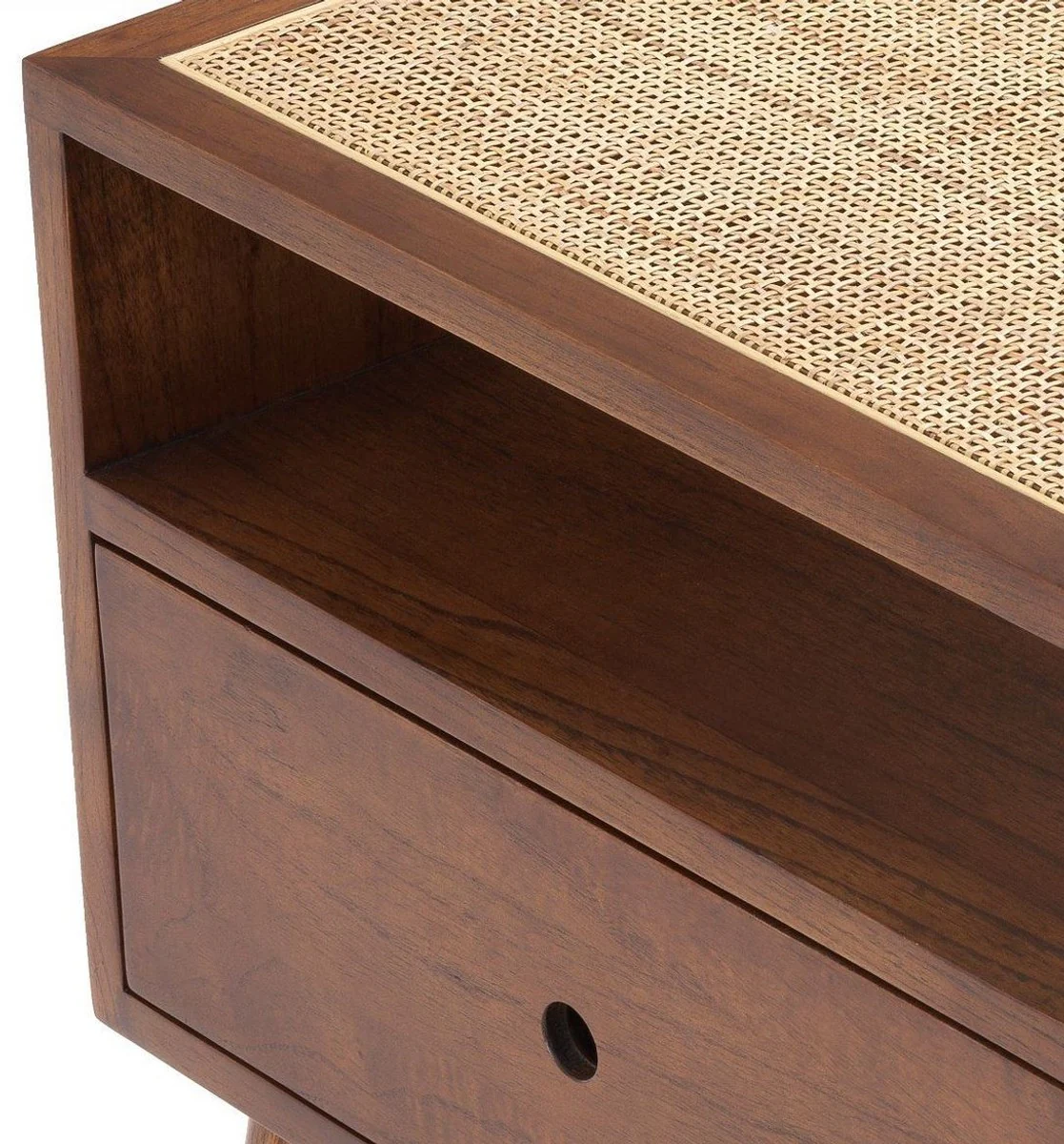 Luxury bedside table brown / natural colors 58 x 45 x H. 55.5 cm - Solid wood side table with rattan weave - Luxury bedroom furniture