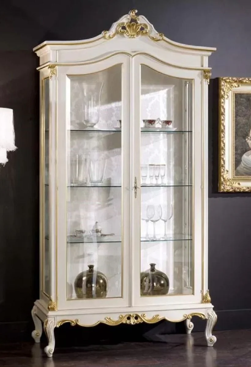 Luxury Baroque display cabinet white / gold - Handcrafted solid wood display cabinet with 2 glass doors - Magnificent Baroque furniture - Luxury quality - Made in Italy