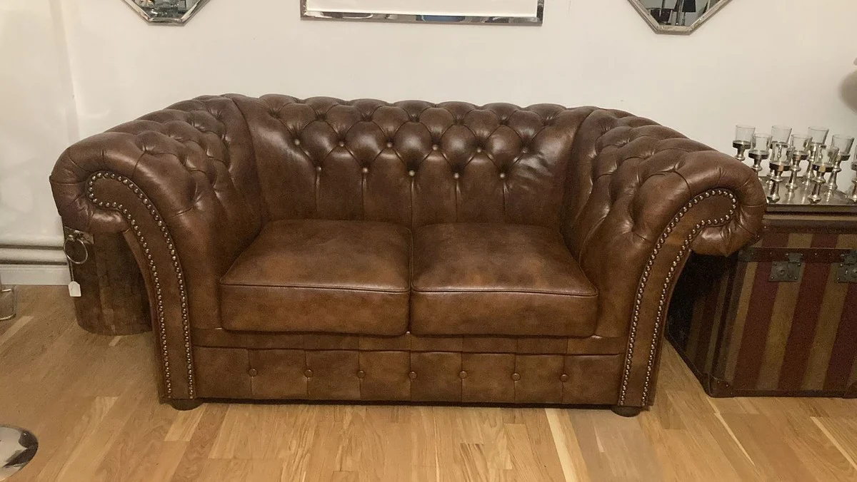 Luxury Chesterfield Leather 2 Seater Sofa Vintage Brown 170 x 90 x H. 80 cm - Genuine Leather Living Room Sofa - Living Room Furniture - Chesterfield Furniture - Luxury Furniture - Luxury Living Room Furnishings