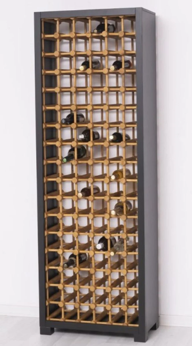 Country house style solid wood wine cabinet black / natural colors 68 x 35 x H. 200 cm - Solid wood wine rack in country house style - Solid wood bar furniture - Country house style bar furniture