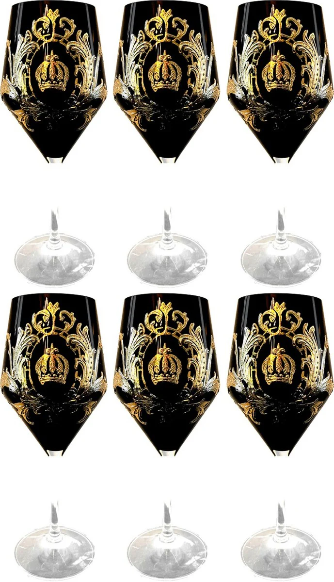 Pompöös by Luxus red wine glass set black / gold Ø 8.7 x H. 20.3 cm - wine glasses with 24 carat gold plating - Pompöös wine glasses designed by Harald Glööckler