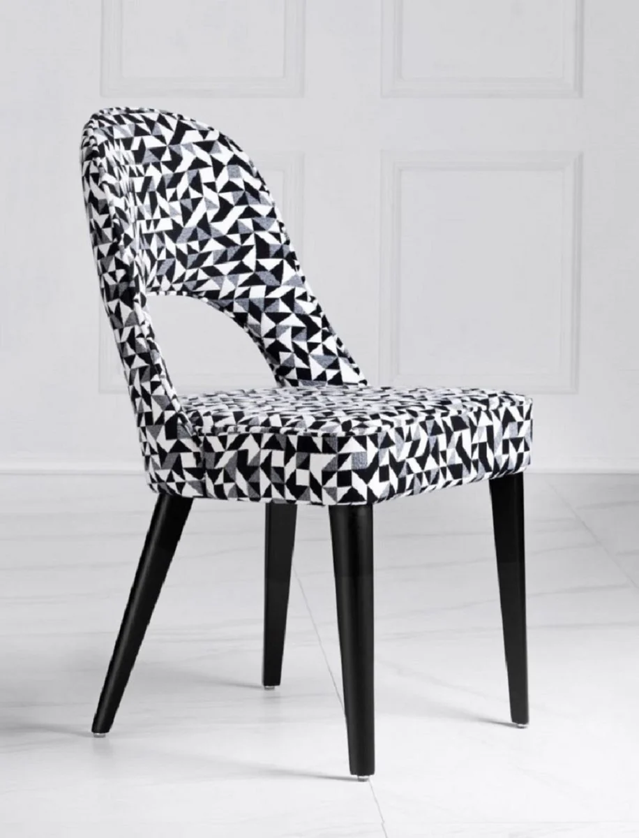 Luxury Art Deco dining room chair white / gray / black 49 x 61 x H. 89 cm - Art Deco kitchen chair with pattern - Dining room furniture - Luxury furniture - Art Deco furniture - Luxury furnishings
