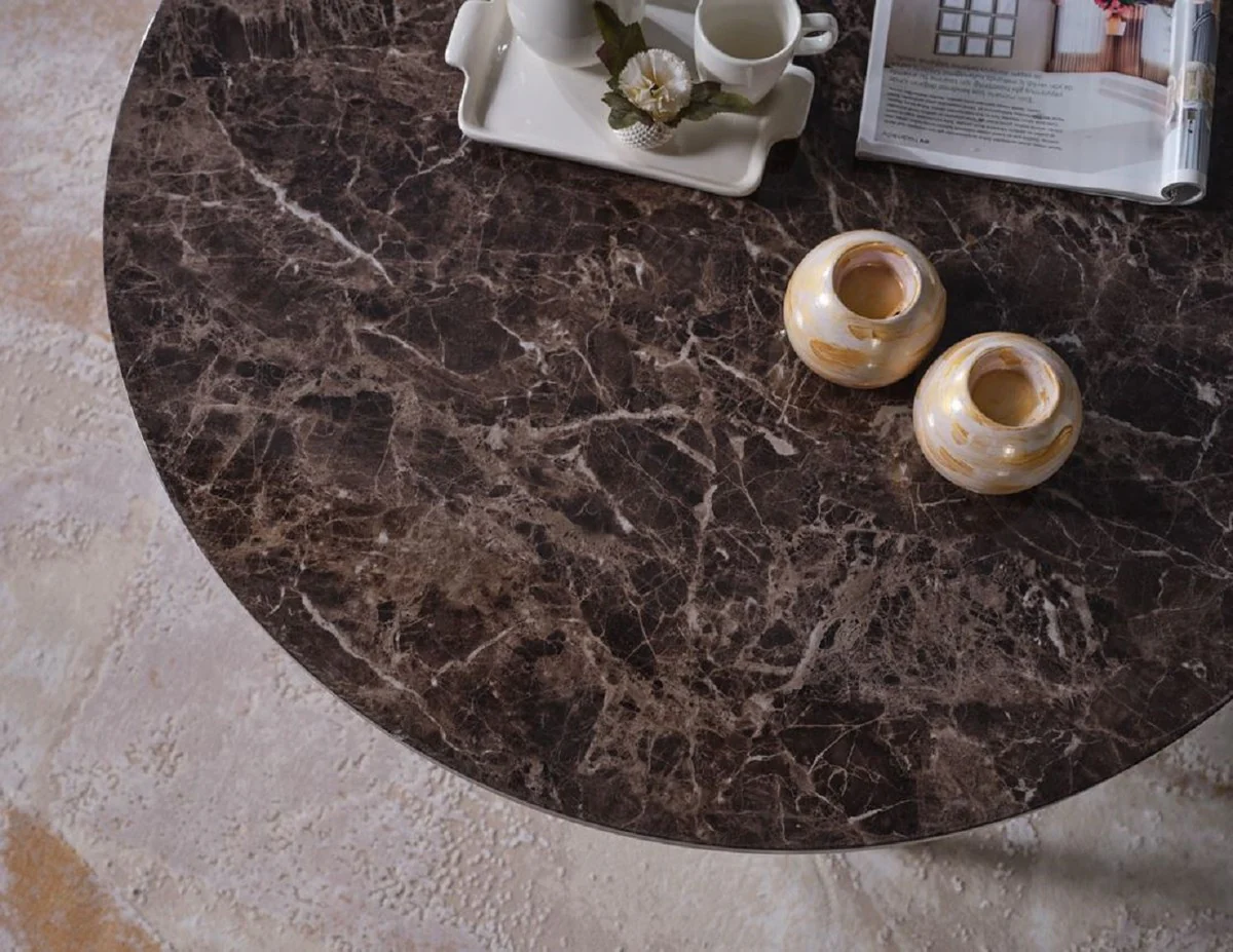 Luxury coffee table black / brass Ø 90 x H. 41 cm - Round living room table with artificial marble table top - Living room furniture - Hotel furniture - Luxury furniture