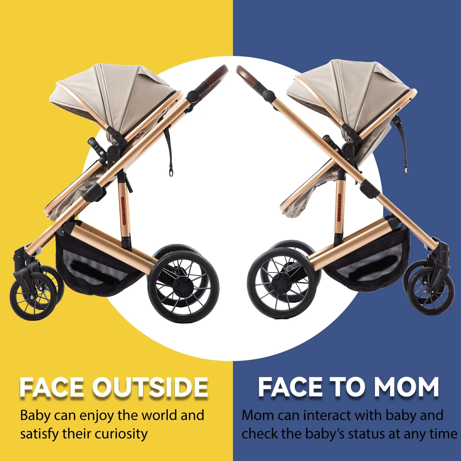 Kinderwagen – 2-in-1-Hochformat-Kabriolett-Kinderwagen mit umkehrbarem Sitz | Faltbarer Kinderwagen aus Aluminiumlegierung, stoßfest, für Kleinkinder im Alter von 0 bis 36 Monaten