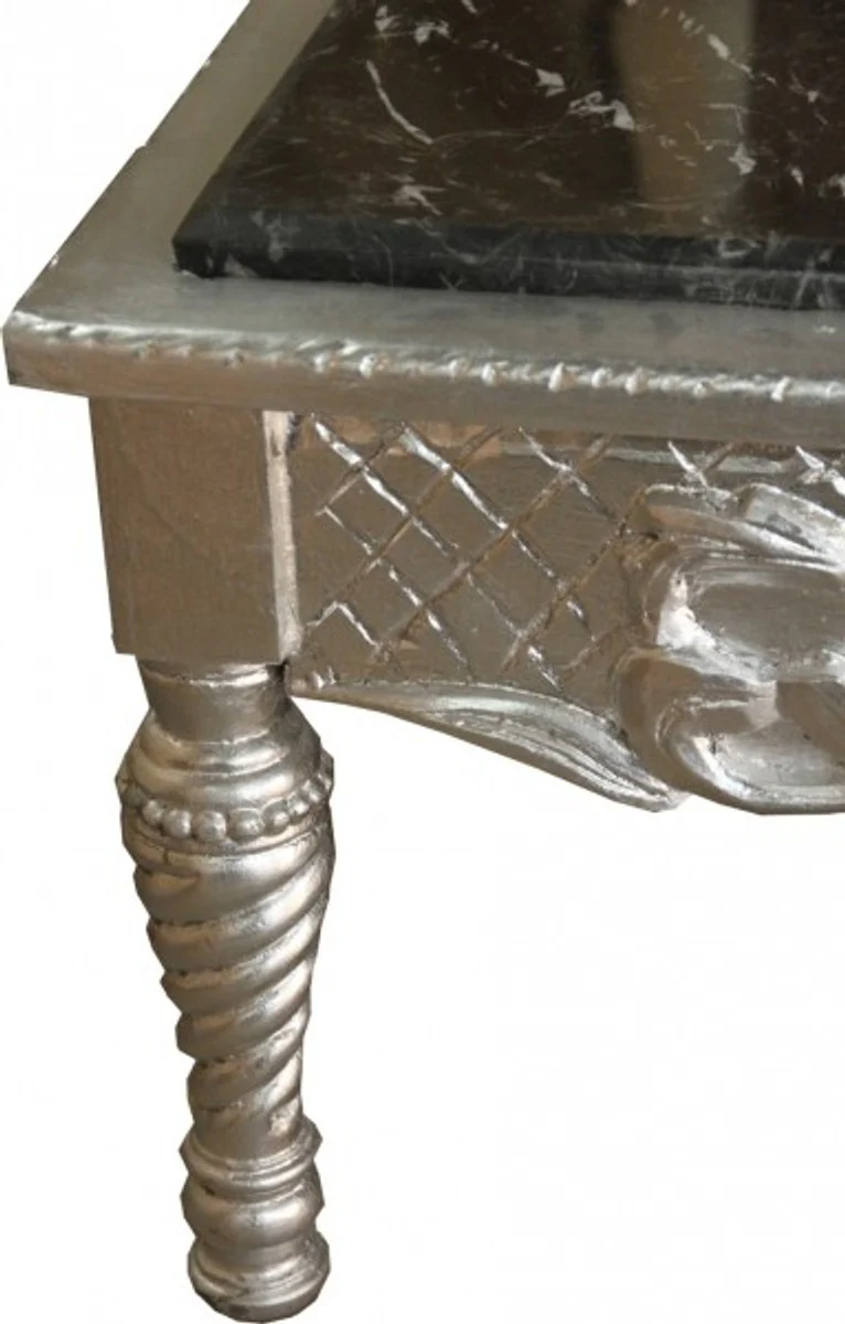 Baroque coffee table silver with black marble top 95 x 95 x 43.5 cm - unique B!