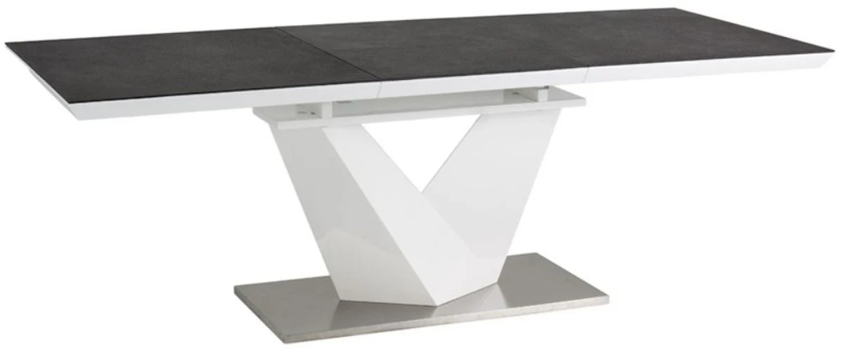 Designer dining table black / white / silver - various table sizes - modern extendable kitchen table with stone look table top - dining room furniture