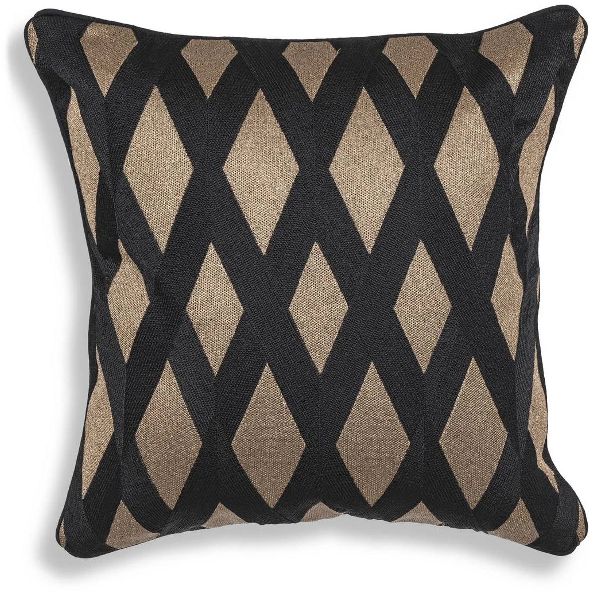 Luxus Deko Kissen Schwarz / Gold 50 x 50 cm - Edles Zierkissen mit elegantem Rautenmuster - Luxus Qualität - Hotel Kollektion