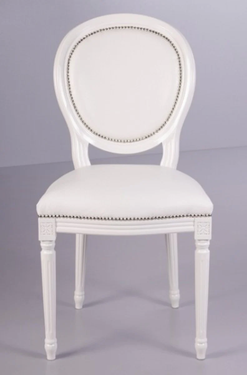 Baroque dining room chair white / white leather look - designer chair - luxury quality