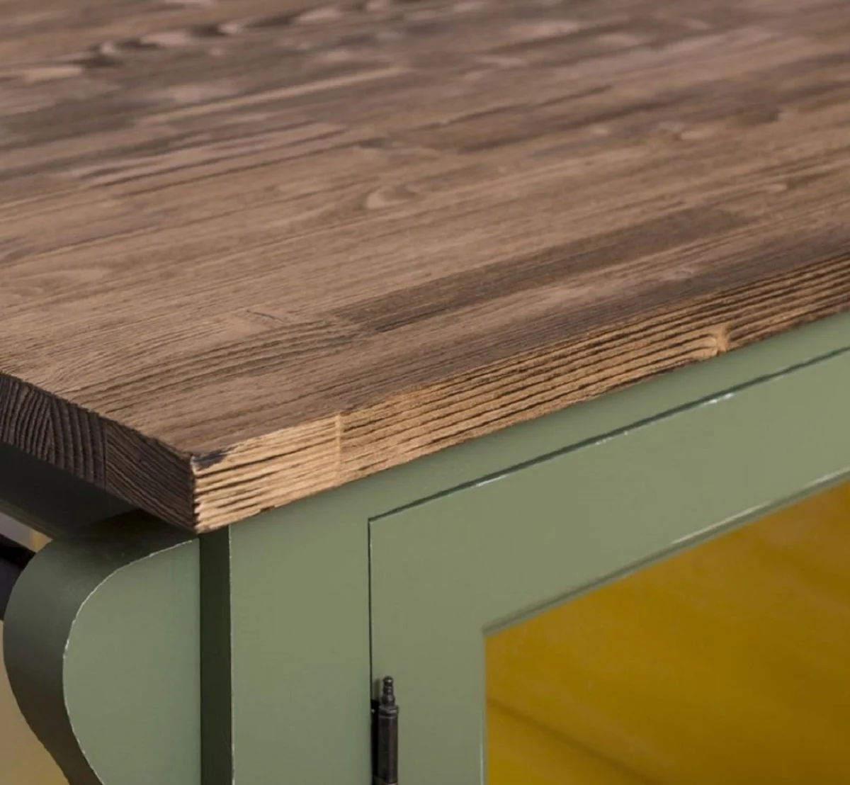 Country house style kitchen island green / yellow / brown 150 x 90 x H. 90 cm - solid wood kitchen cabinet - country house style solid wood kitchen furniture - solid wood dining room furniture in country house style