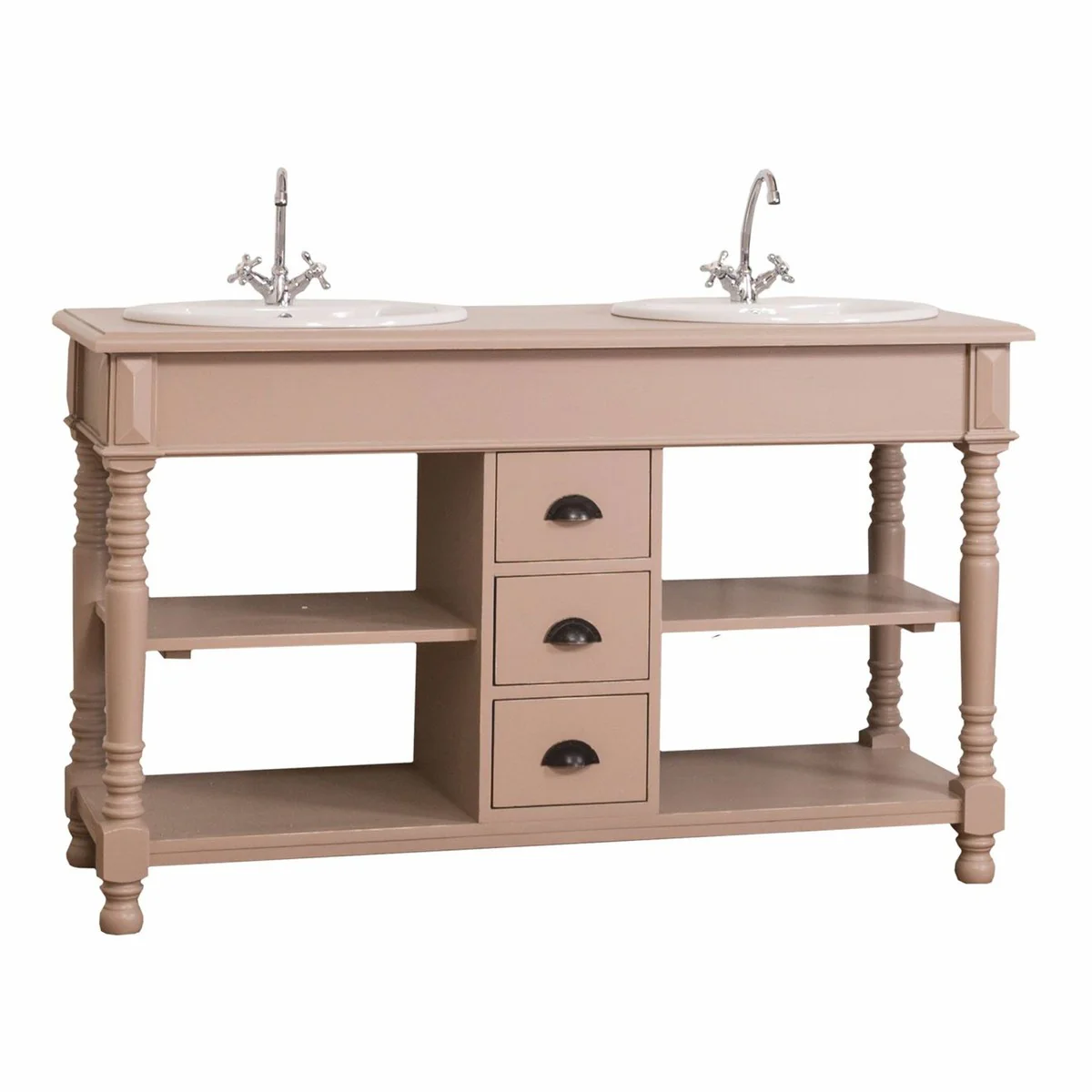 Country house style double washbasin with 2 wash basins light brown 150 cm