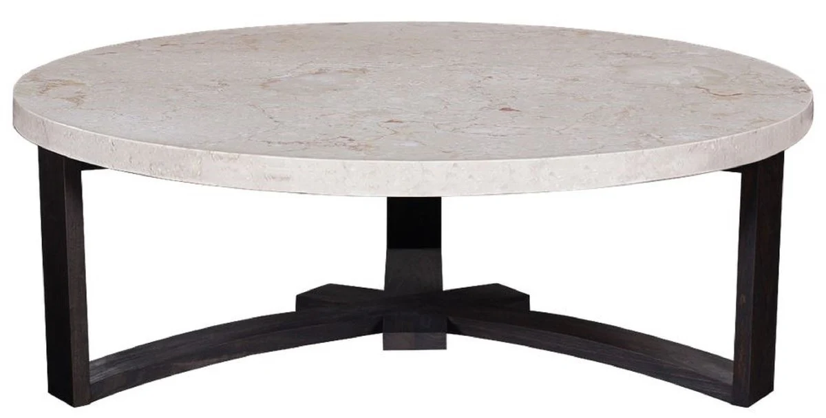 Luxury coffee table cream / dark brown Ø 130 x H. 45 cm - Round living room table with marble top - Living room furniture
