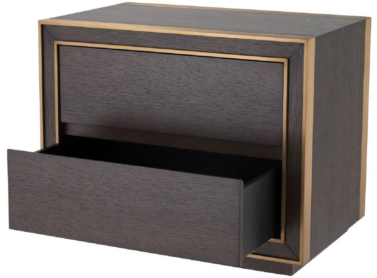 Luxury bedside table brown / brass 76 x 48.5 x H. 61.5 cm - Side table with 2 drawers - Luxury bedroom furniture