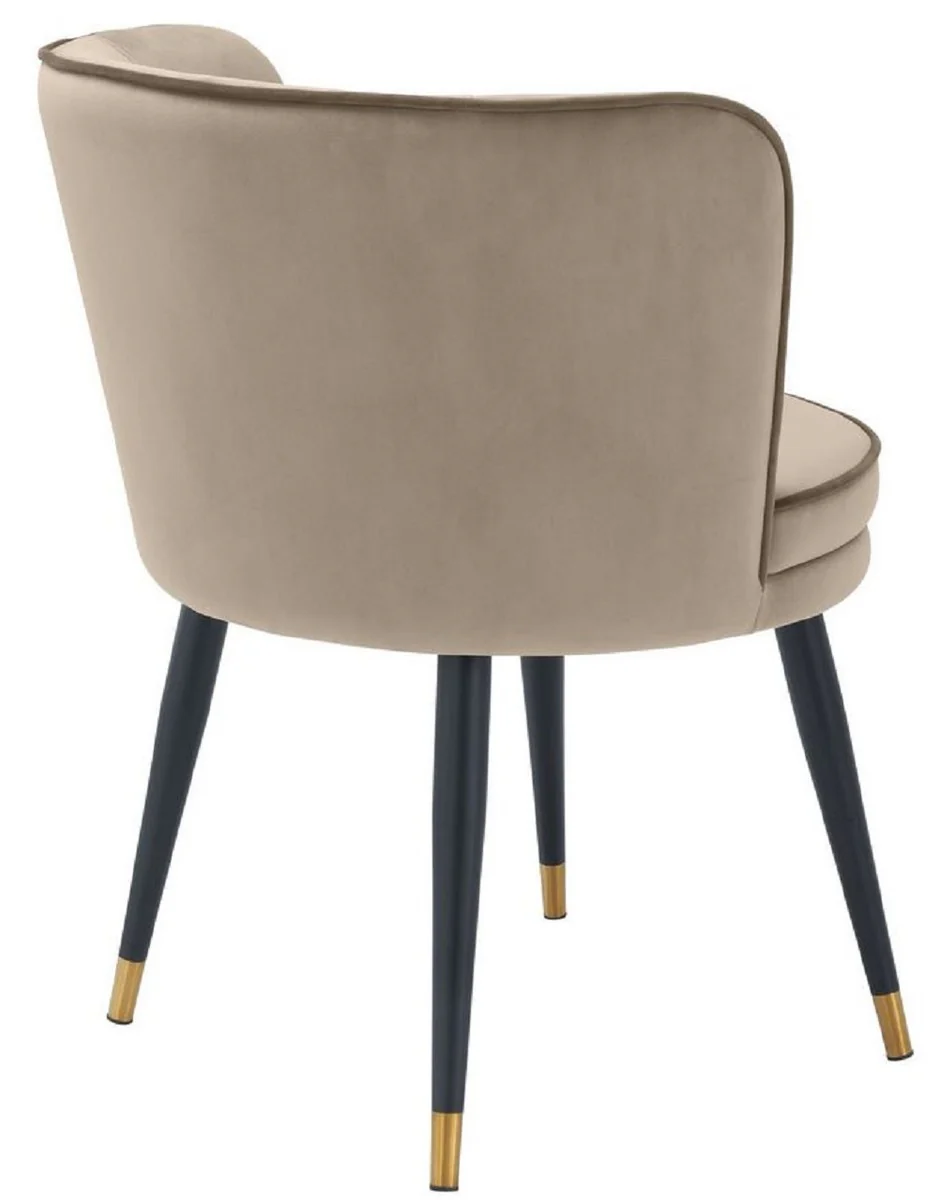 Luxury velvet dining chair with armrests Greige / Black / Brass 62 x 62 x H. 76 cm - Swivel kitchen chair - Swivel chair - Vintage retro chair - Dining room furniture