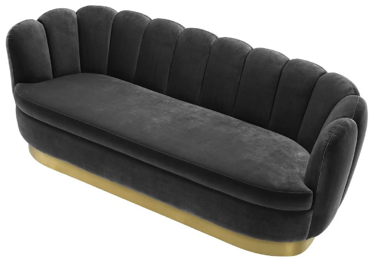 Luxury velvet sofa dark gray / brass 225 x 90 x H. 80 cm - living room sofa - luxury quality