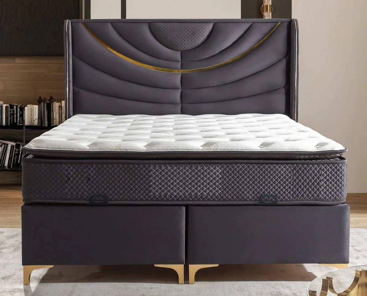 Luxury Double Bed Purple / Gold - Various Sizes - Solid Wood Bed with Headboard and Mattress - Hotel Furniture - Bedroom Furniture - Luxury Furniture